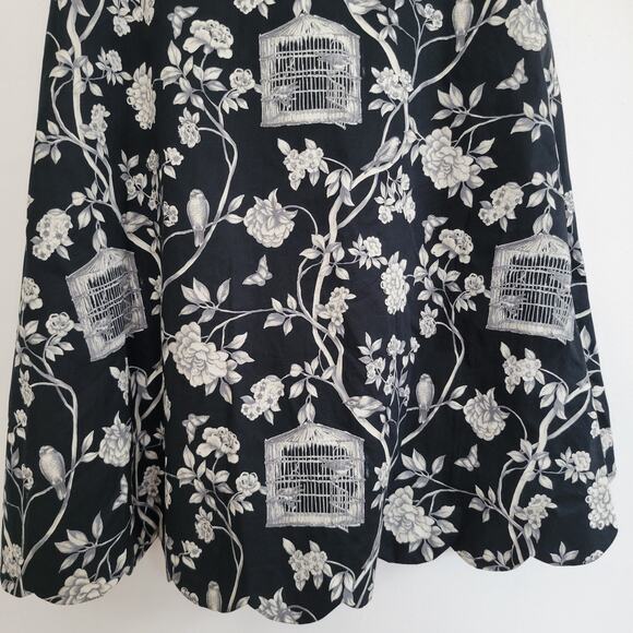 Talbots Printed A-Line Skirt Printed Floral Bird Cage Black Scalloped Women 8P - Picture 4 of 9